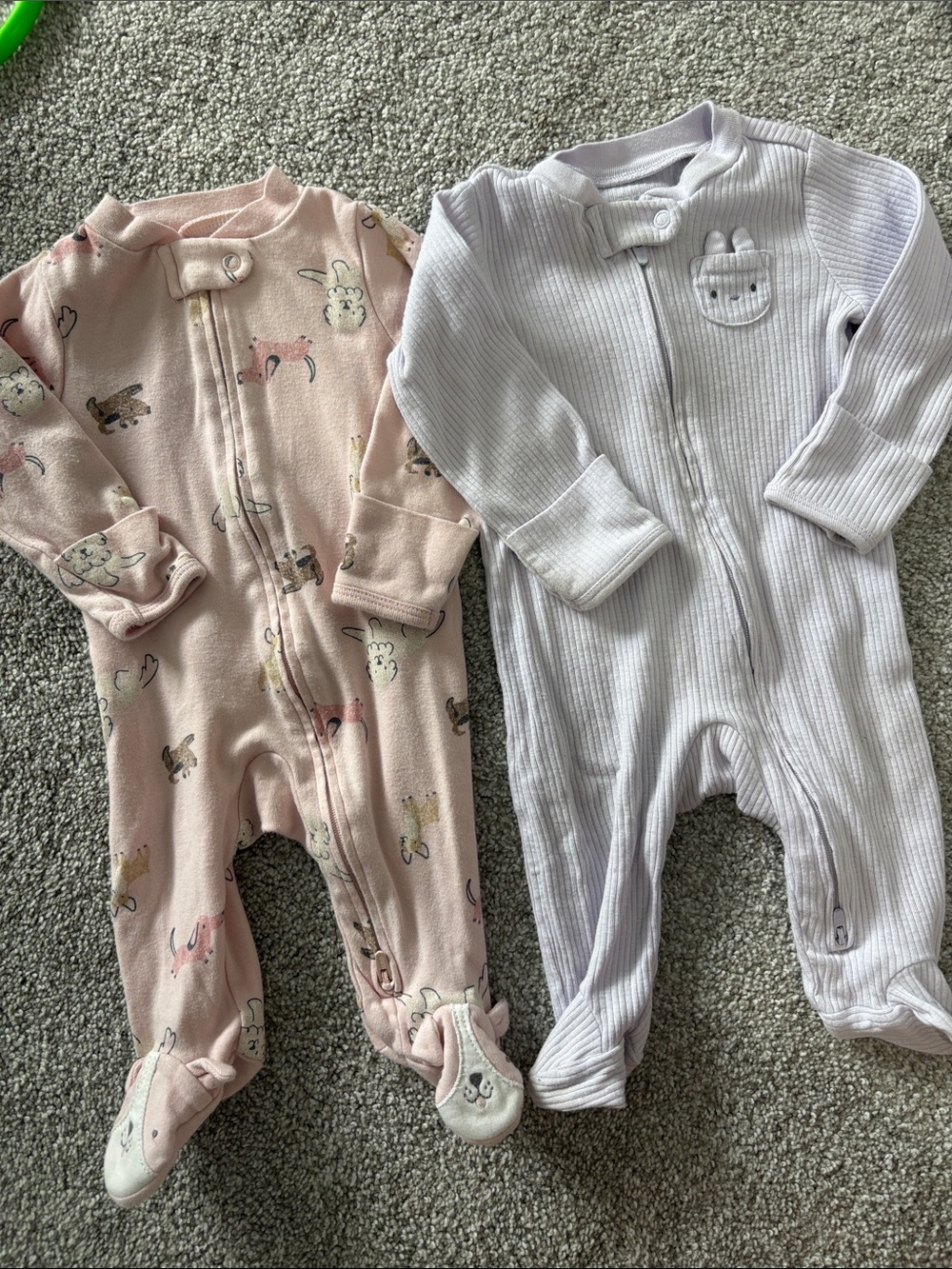 Carter's Pink Bunny Print and White Ribbed Footies